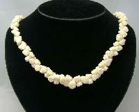 Stunning Antique Victorian Carved Bone Flower Bead Necklace WOW