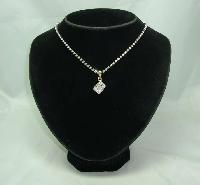 Vintage 80s Diamante Necklace with Cube Shaped Diamante Charm Pendant 