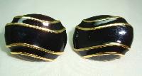Vintage 80s Signed Napier Black Enamel and Gold Oval Clip On Earrings