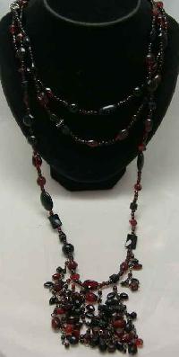 Warehouse 30s Style 3 Row Red Black Glass Bead Flapper Necklace New!