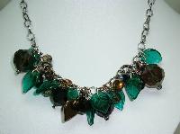 Signed Malissa J Green Glass Bead & Smokey Quartz Glass Charm Necklace