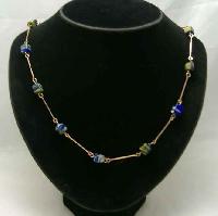 Vintage Art Deco 30s Pretty Rolled Gold End of Day Glass Bead Necklace