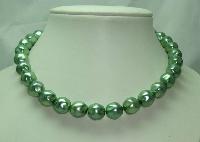 Vintage 50s Chunky Green Glass Faux Pearl Bead Necklace