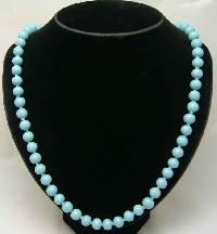 1950s Turquoise Blue Glass Bead Hand Knotted Necklace