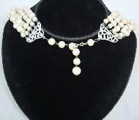 Vintage 50s Stunning Classy 5 Row White Faux Pearl Bead Necklace