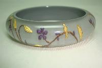 Designer Zsiska Grey Gold and Purple Flowers Birds Clear Lucite Bangle