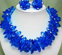 1960s Amazing Wide AB Blue Lucite Cluster Bead Necklace and Earrings