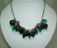 Signed Malissa J Green Glass Bead & Smokey Quartz Glass Charm Necklace