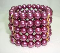 Beautiful Wide Purple Faux Glass Pearl Bead Stretch Cuff Bracelet Fab!