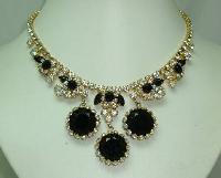 50s Spectacular AB Diamante Black Glass Stone Drop Elaborate Necklace