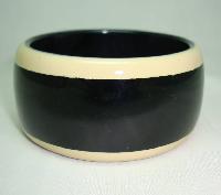 80s Style Chunky Wide Black Plastic BangleTaupe Stripes