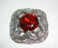 Vintage 50s Signed Miracle Large Celtic Brooch with Amber Glass Stone
