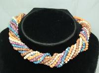 1970s 5 Row Multicoloured Glass Bead Twist Necklace WOW