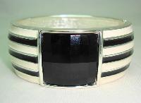 Classy Wide Black and Cream Enamel Black Lucite Cuff Clamper Bangle