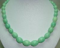 Vintage 70s Long Graduating Genuine Jadite Jade Bead Necklace Quality