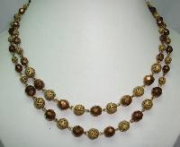 1950s 2 Row Gold Glass & Filigree Gold Bead Necklace 