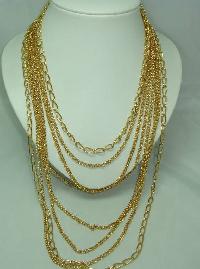 Vintage 50s Signed Century Fab 8 Row Gold Graduating Chain Necklace 