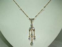 Pretty Crystal and Diamante Edwardian Style Tassel Drop Gold Necklace