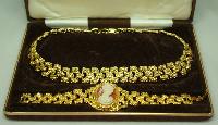 1960s Signed Majestic 22ct Gold Plate Necklace and Cameo Bracelet Set 