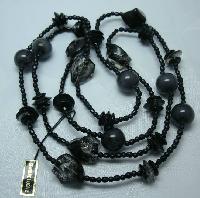 Vintage 70s Long Black Chunky Lucite Bead Necklace 