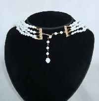 Vintage 50s Graduating Four Row White Glass Twist Bead Necklace WOW