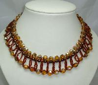 1950s Amber Crystal Glass & Pearl Drop Collar Necklace