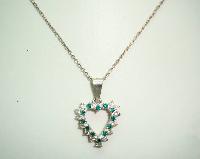 1980s Sterling Silver Diamante Heart Pendant & Chain