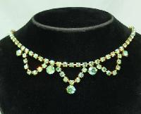 Vintage 50s Green AB Diamante Scallop Drop Necklace 