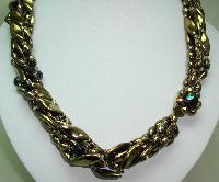 Vintage 50s 6 Row Gold & AB Glass Bead Twist Necklace Fab Flower Clasp