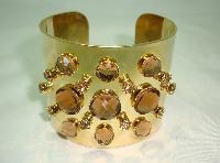 Fab Amber Coloured Diamante Goldtone Wide Cuff Bangle Statement Piece!