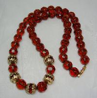 Vintage 50s Quality Long Amber Glass Bead Necklace