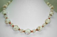 Vintage 30s Venetian Sommerso White and Gold Art Glass Bead Necklace 