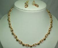 1980s Quality Crystal Diamante Gold Necklace & Earrings