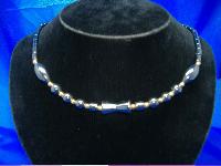 Vintage 80s Modernist Style Hematite & Gold Bead Choker Necklace