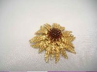 Vintage 60s Signed Sarah Cov Fabulous Gold Amber Glass Flower Brooch 
