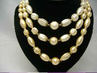 Vintage 1950s 3 Row Yellow Faux Pearl Bead Necklace WOW