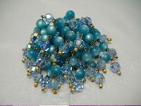 Vintage 50s Blue AB Crystal Glass Moonglow Bead Drop Tassel Brooch