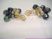 Vintage 50s Crystal Glass AB Drop Clip On Earrings WOW