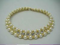 Vintage 80s Faux Pearl Bead & Diamante Choker Necklace