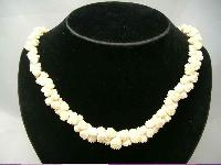 Stunning Antique Victorian Carved Bone Flower Bead Necklace WOW
