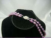 50s 2 Row Lilac Faux Pearl Bead Necklace Diamante Clasp