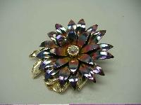Vintage 1950s AB Enamel Metal Diamante Flower Brooch