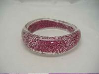 Vintage 70s Clear Lucite Sparkly Pink Bangle Bracelet
