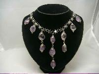 Vintage 50s Real Amethyst Drop Silver Star Necklace WOW