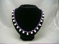 Vintage 50s Purple Lucite & White Bead Drop Necklace