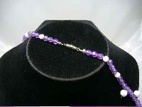 Vintage 50s Purple Lucite & White Bead Drop Necklace