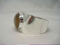 1950s Style Gold Brown Moonglow Glass Silver Wide Clamper Bracelet