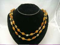 1950s 2 Row Caramel Glass & AB Crystal Bead Necklace