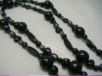 1950s Long Black & Grey Marble Lucite Bead Necklace WOW