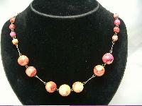 Art Deco 30s Pink End of Day Celluloid Bead Rolled Gold Necklace